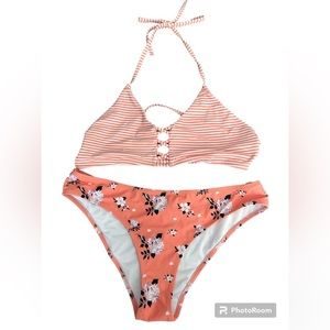 Cupshe Orange Floral Bikini Size Large